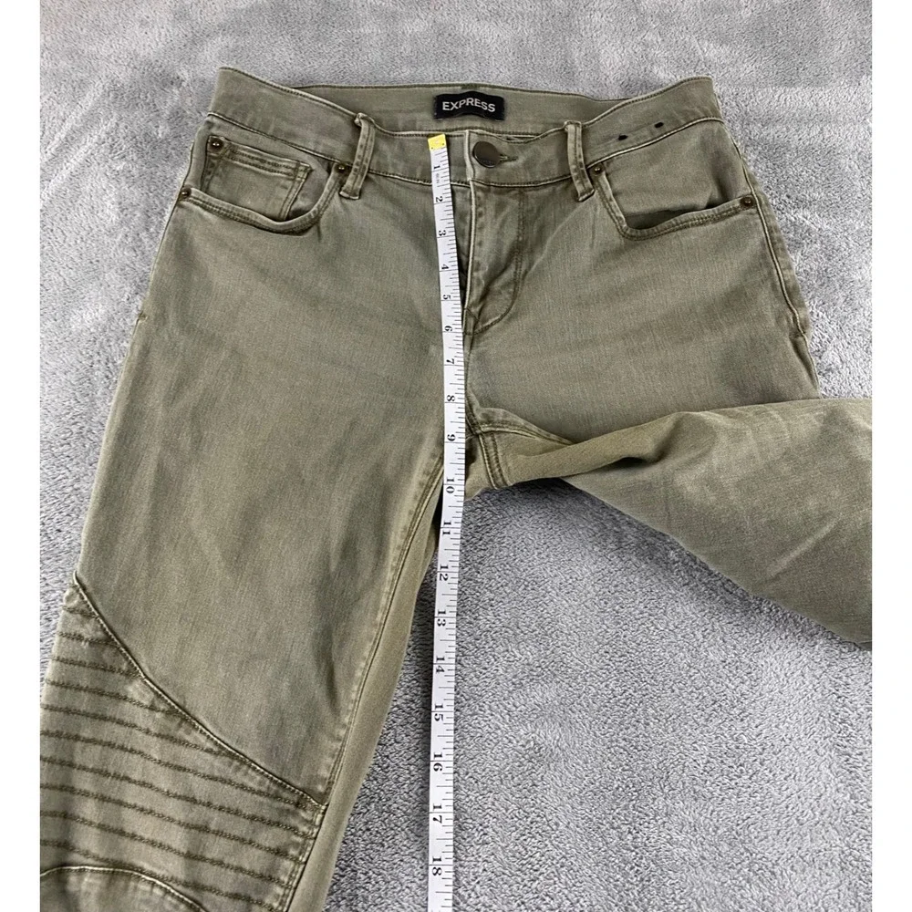 Express‎ Womens Moto Legging Mid Rise Olive Green Skinny Jeans Ribbed Knee Sz 2R